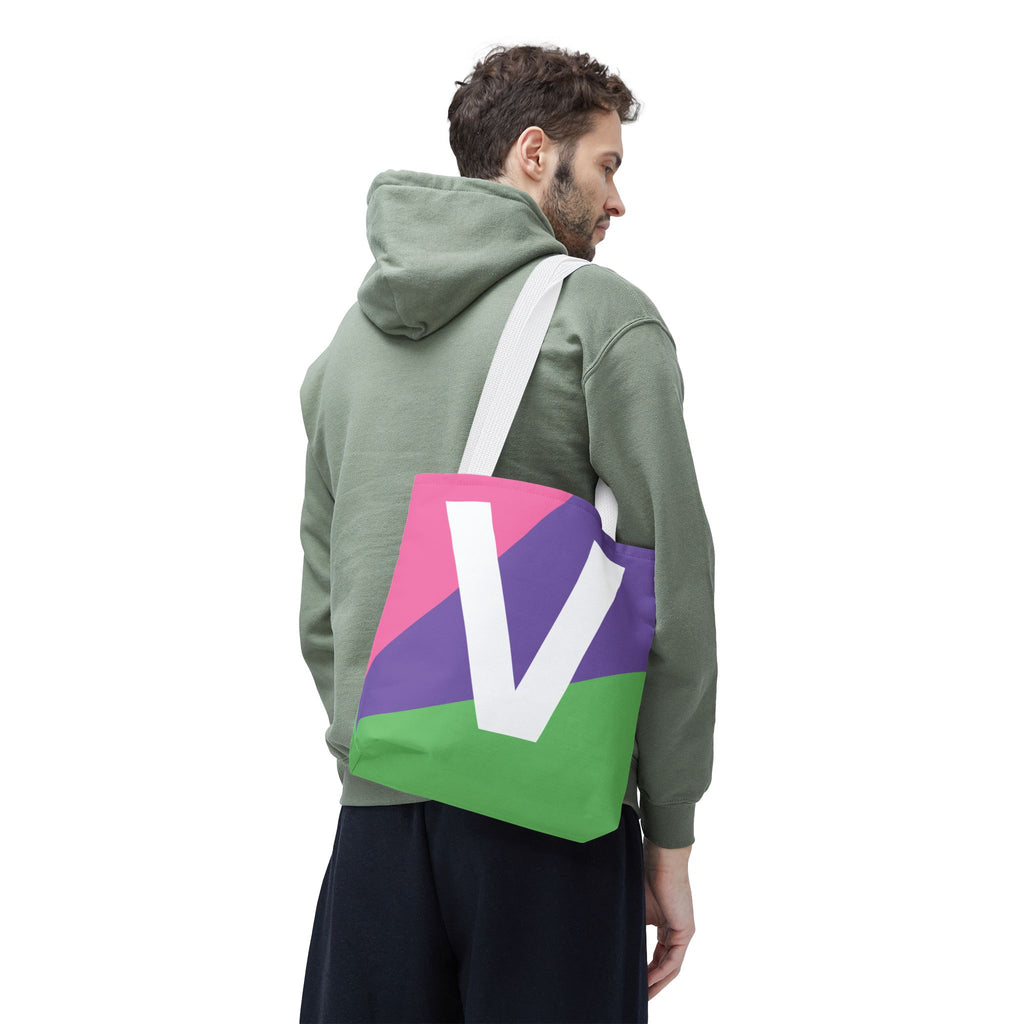Monogram 'V' Colorblock Tote Bag — Personalized Initial V Shoulder Tote