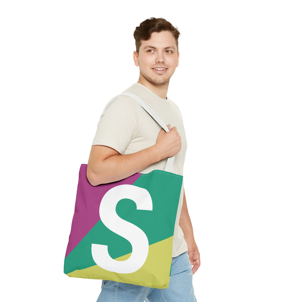 Monogram 'S' Colorblock Tote Bag — Personalized Initial S Shoulder Tote