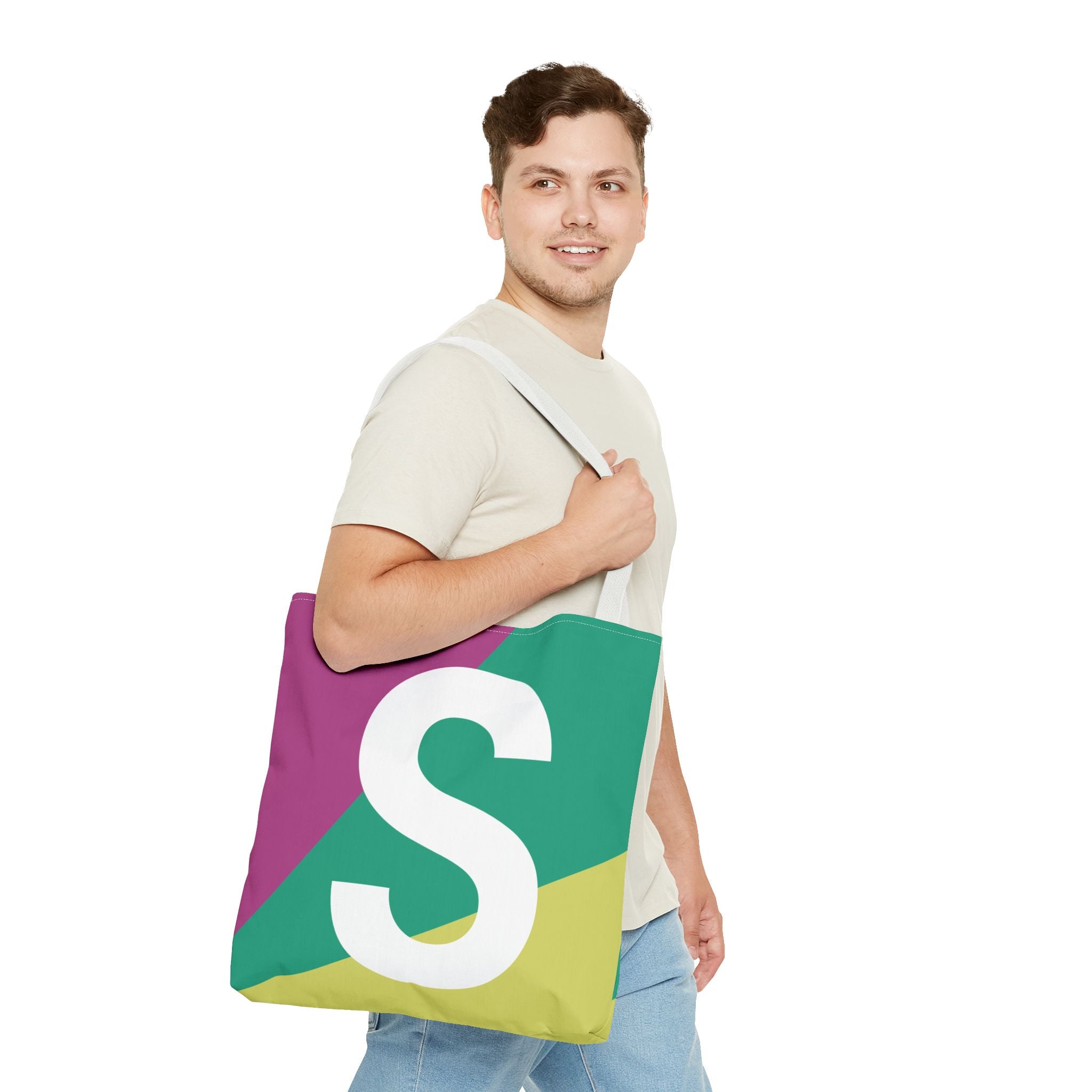 Monogram 'S' Colorblock Tote Bag — Personalized Initial S Shoulder Tote