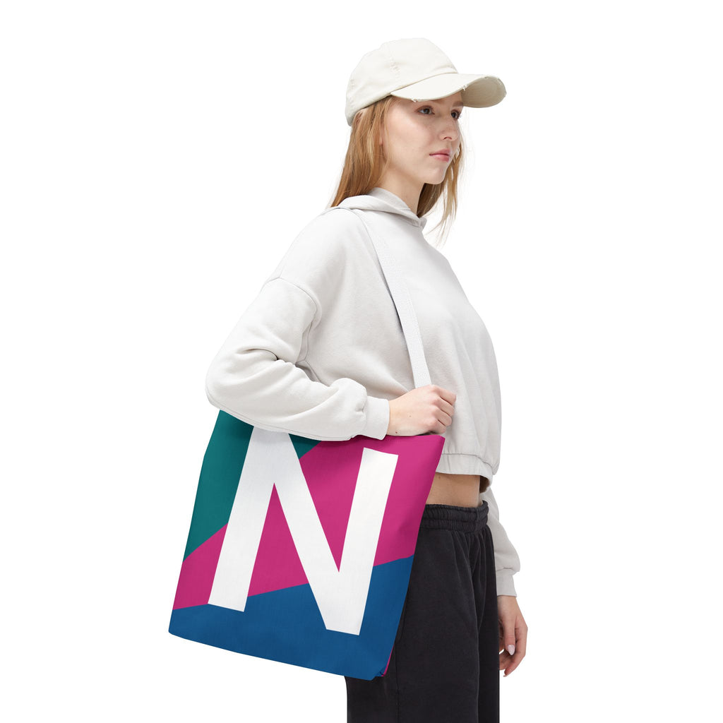 Monogram 'N' Colorblock Tote Bag — Personalized Initial N Shoulder Tote