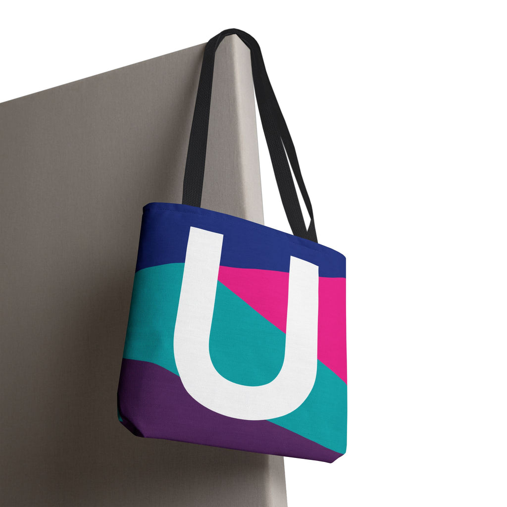 Monogram 'U' Colorblock Tote Bag — Personalized Initial U Shoulder Tote
