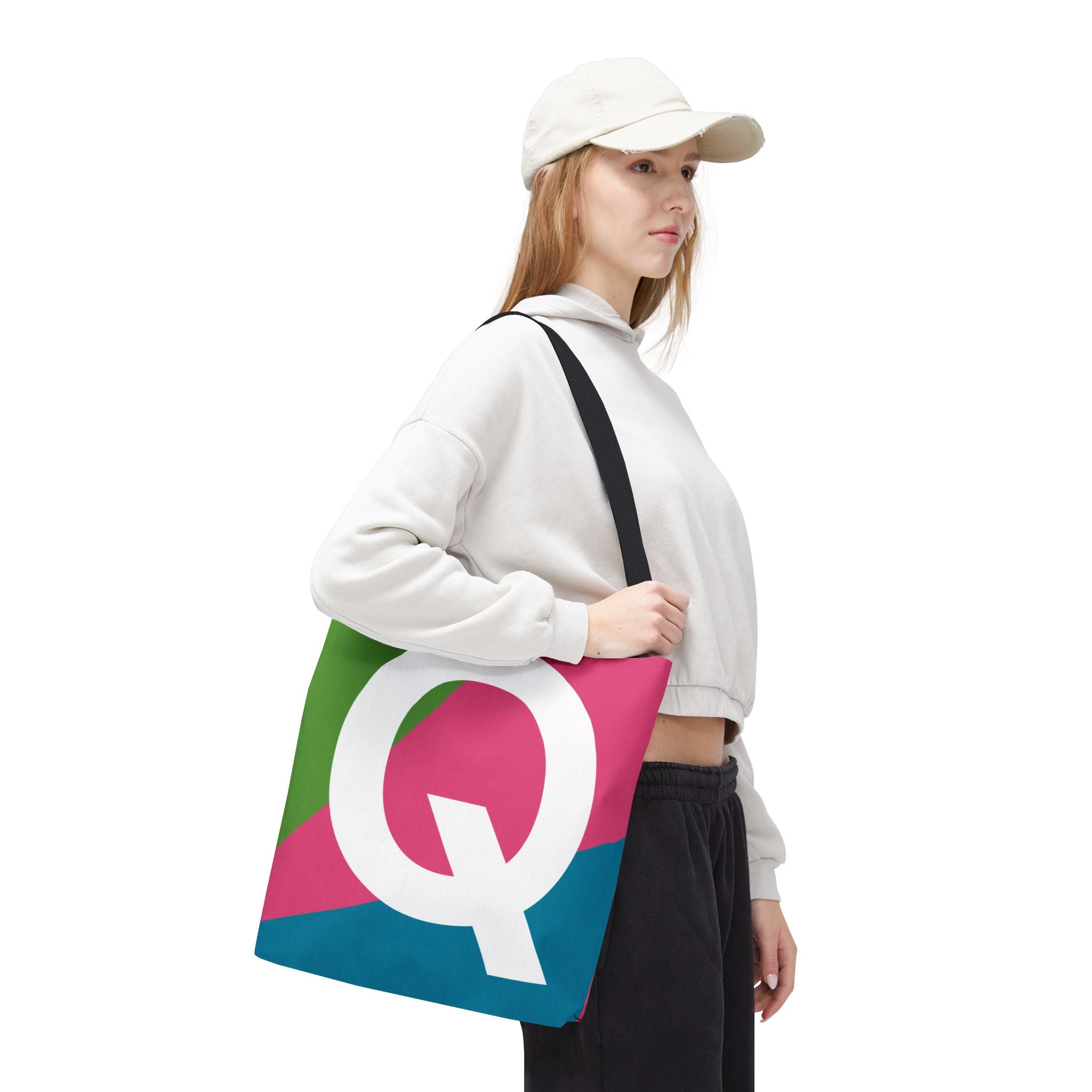 Monogram 'Q' Colorblock Tote Bag — Personalized Initial Q Shoulder Tote