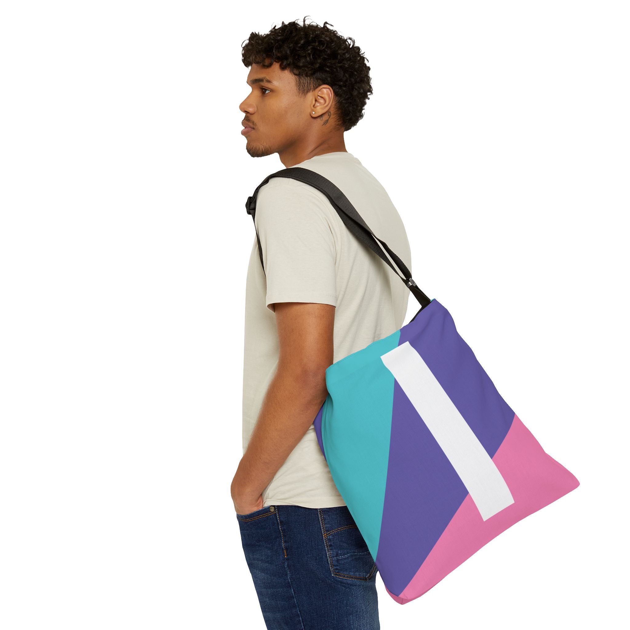 Initial Letter 'I' Colorblock Adjustable Tote Bag — Monogram Alphabet Shoulder Bag