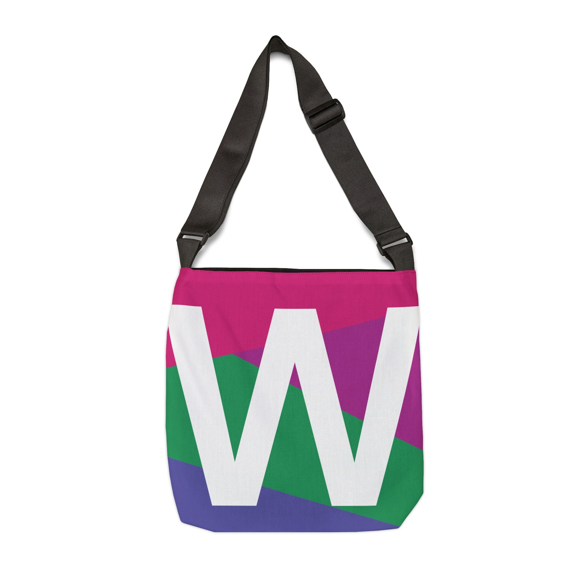 Initial Letter 'W' Colorblock Adjustable Tote Bag — Monogram Alphabet Shoulder Bag