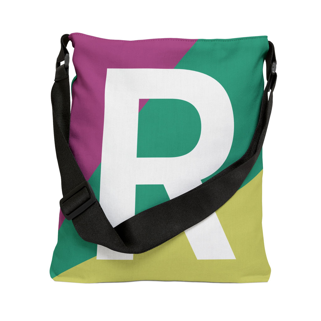 Initial Letter 'R' Colorblock Adjustable Tote Bag — Monogram Alphabet Shoulder Bag