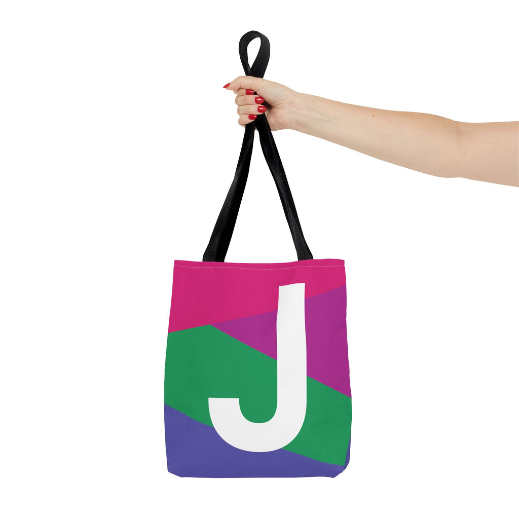 Monogram 'J' Colorblock Tote Bag — Personalized Initial J Shoulder Tote