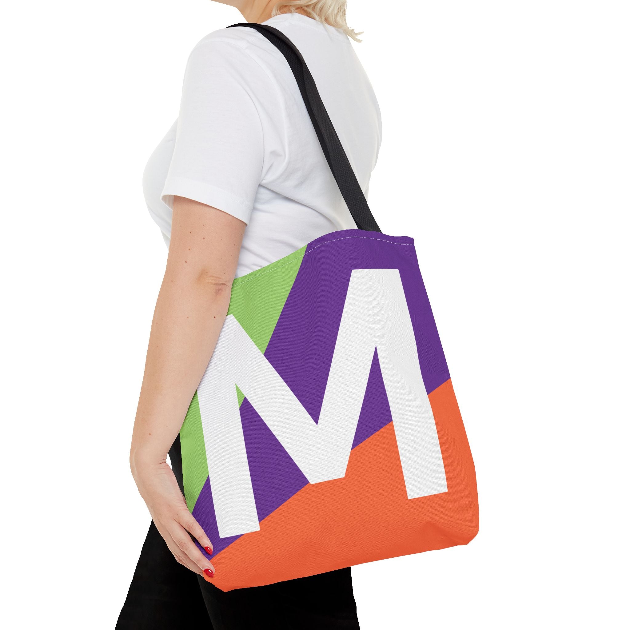 Monogram 'M' Colorblock Tote Bag — Personalized Initial M Shoulder Tote
