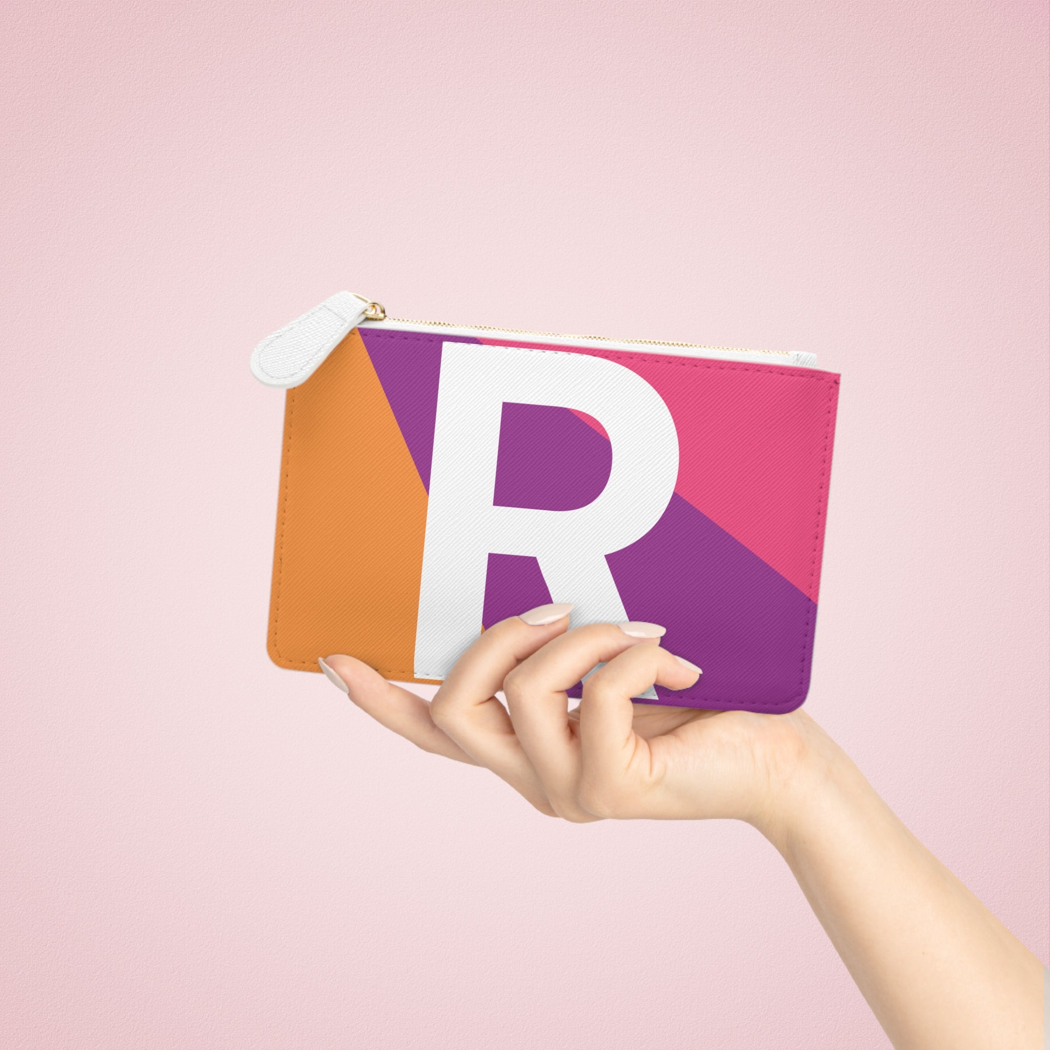 Initial R Mini Clutch — Colorblock Monogram Wristlet Wallet