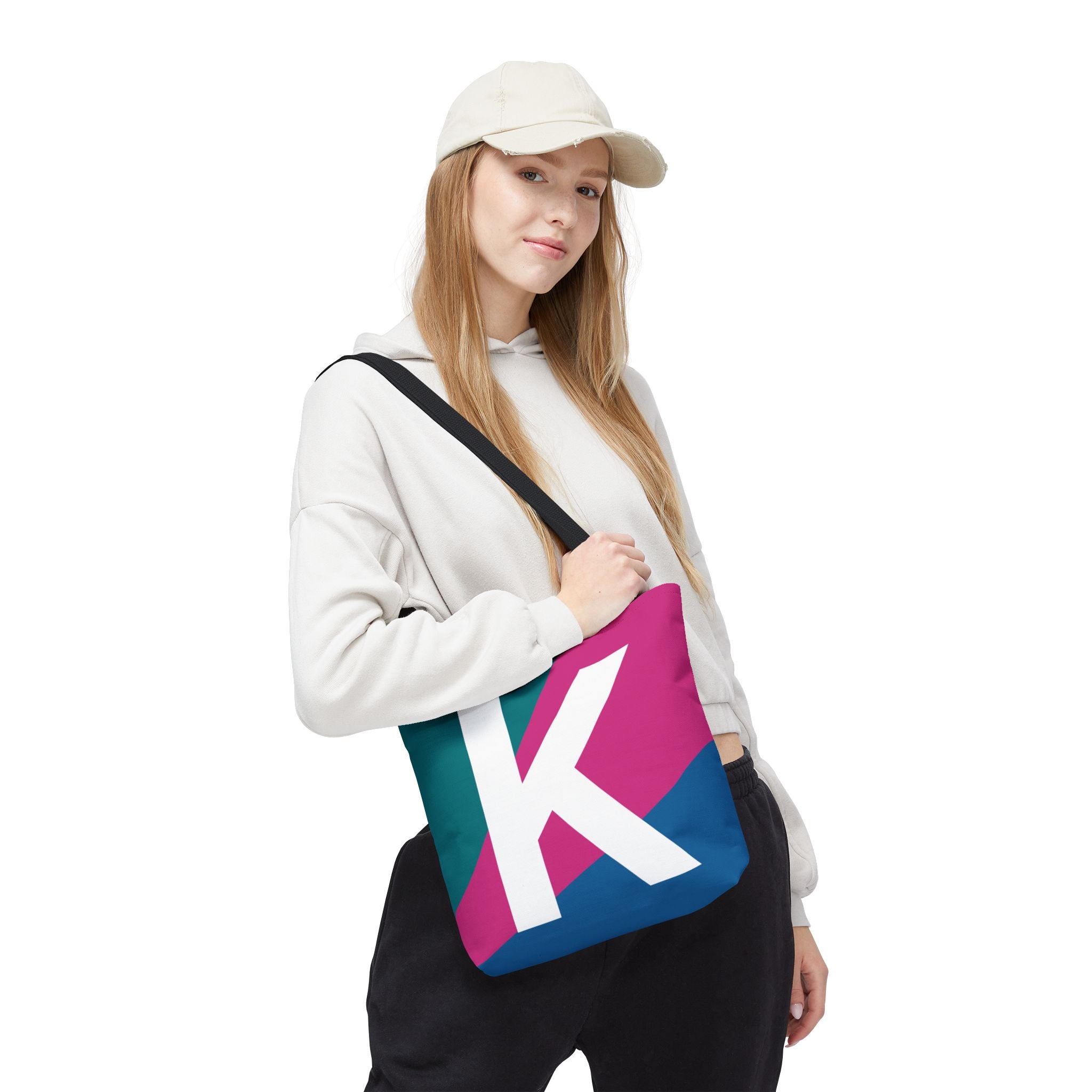 Monogram 'K' Colorblock Tote Bag — Personalized Initial K Shoulder Tote