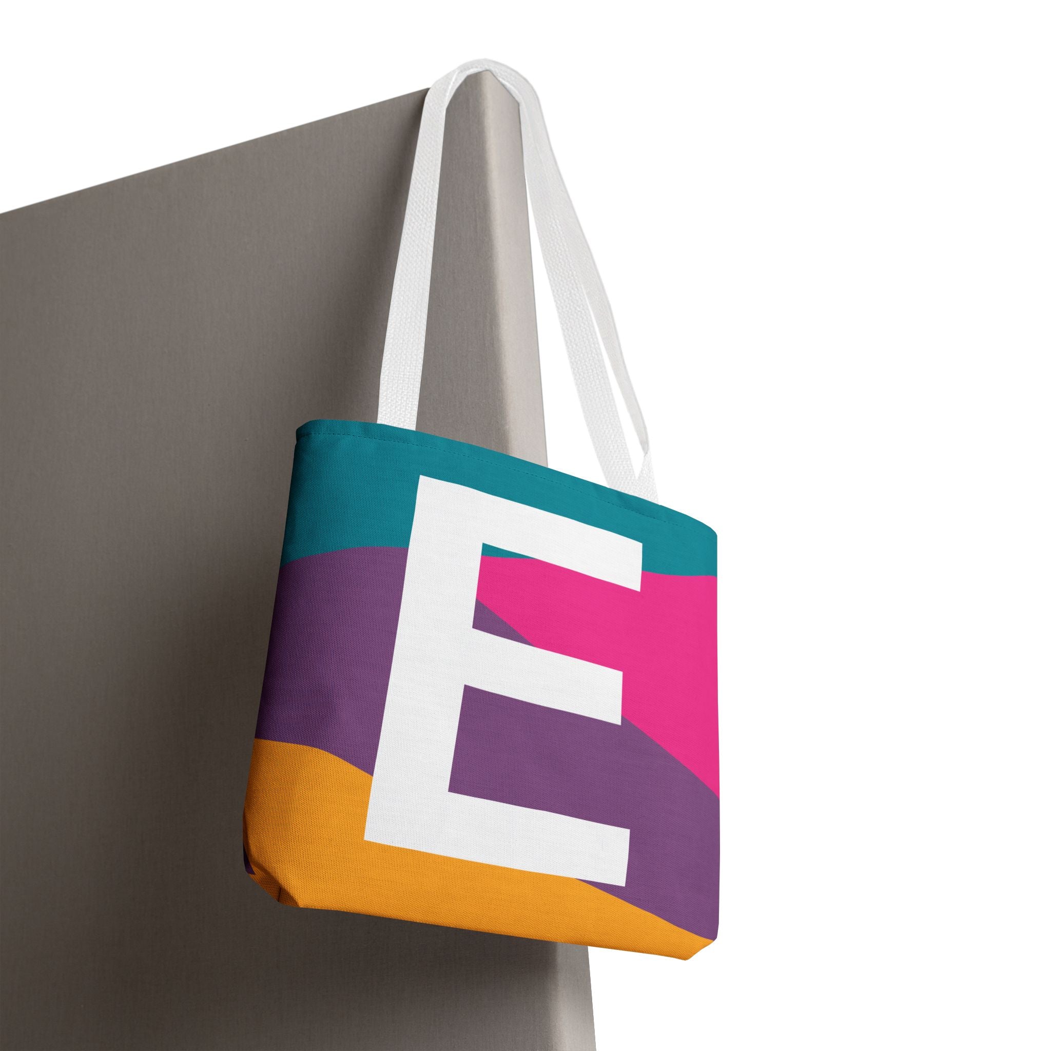 Monogram 'E' Colorblock Tote Bag — Personalized Initial E Shoulder Tote