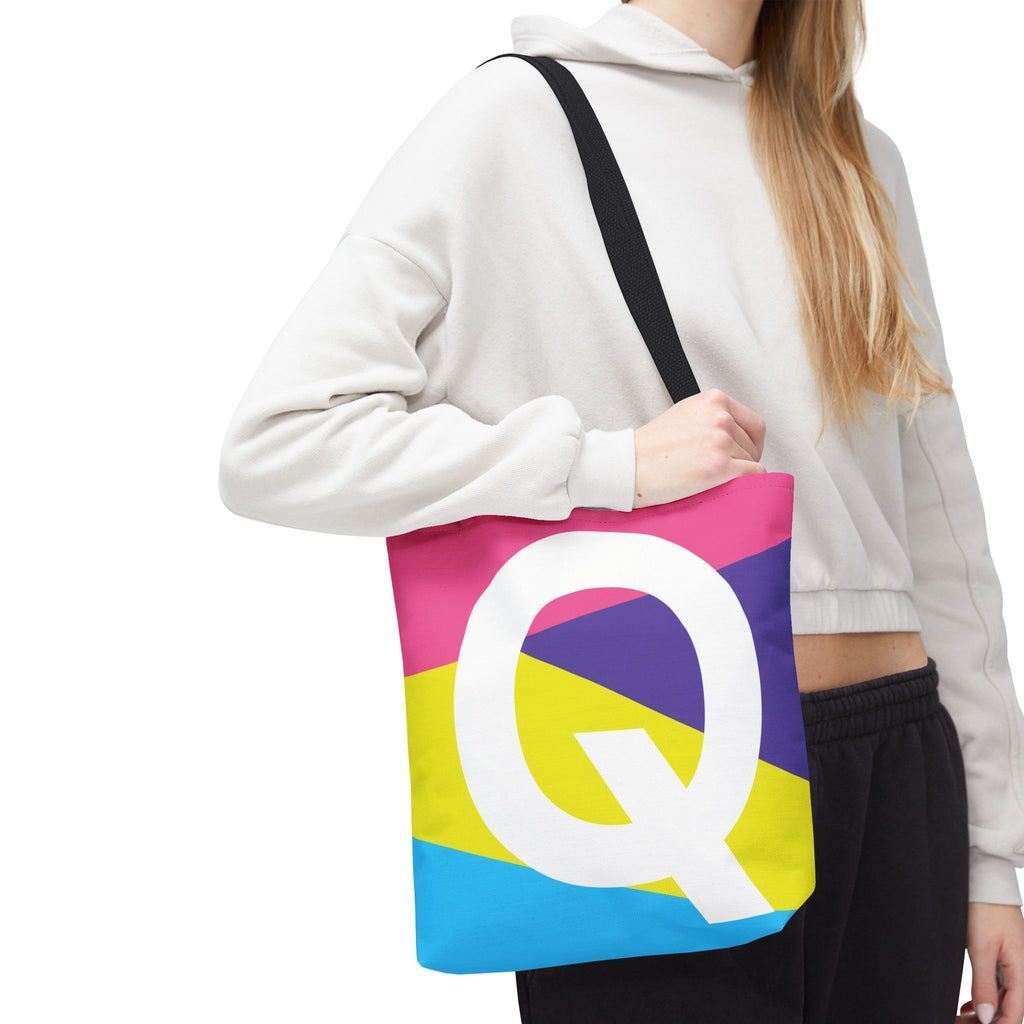 Monogram 'Q' Colorblock Tote Bag — Personalized Initial Q Shoulder Tote