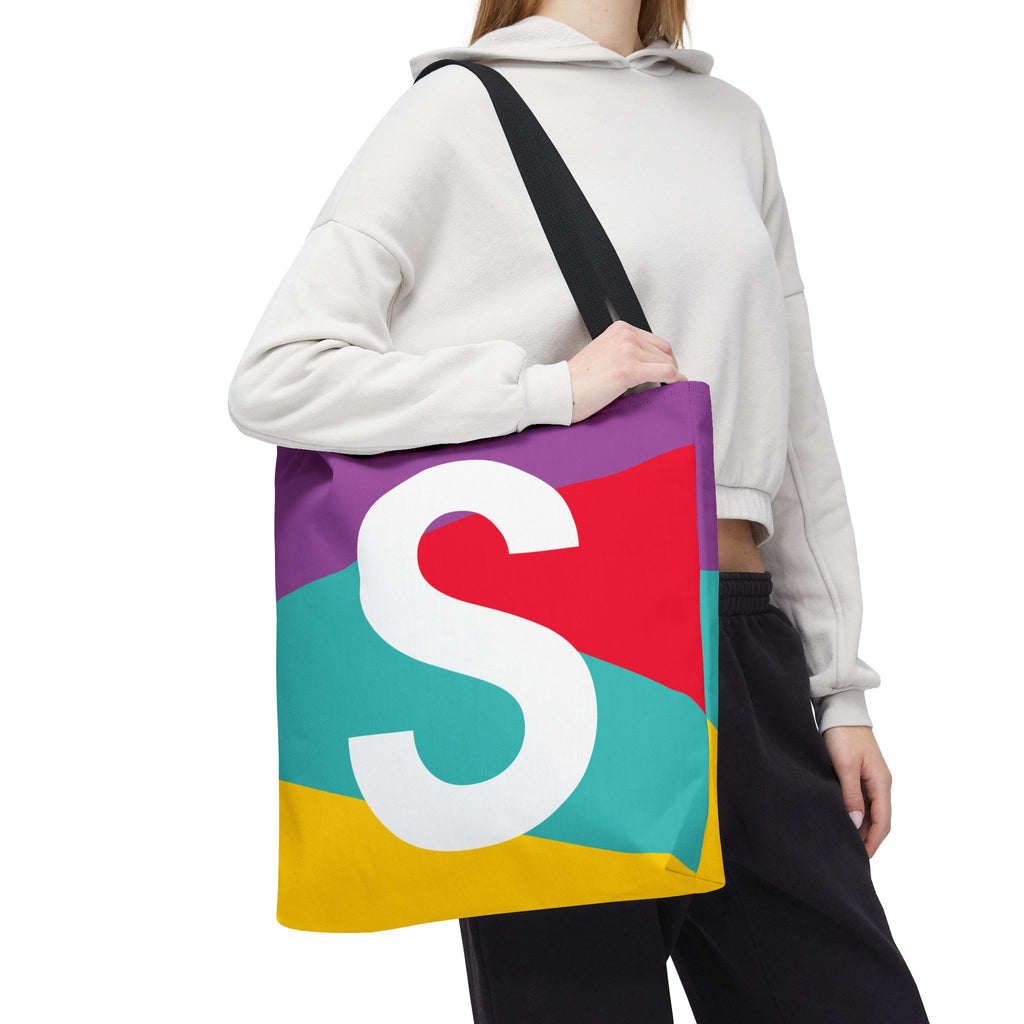 Monogram 'S' Colorblock Tote Bag — Personalized Initial S Shoulder Tote