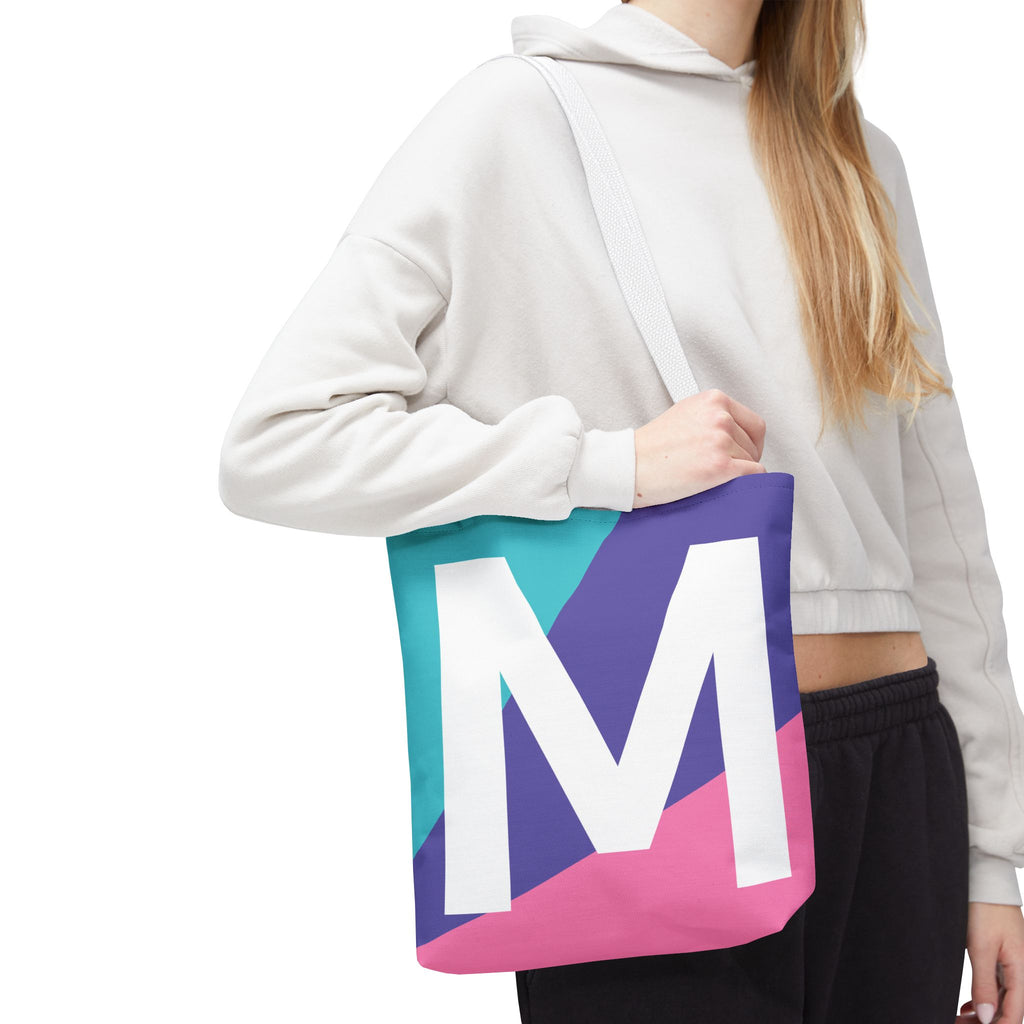 Monogram 'M' Colorblock Tote Bag — Personalized Initial M Shoulder Tote