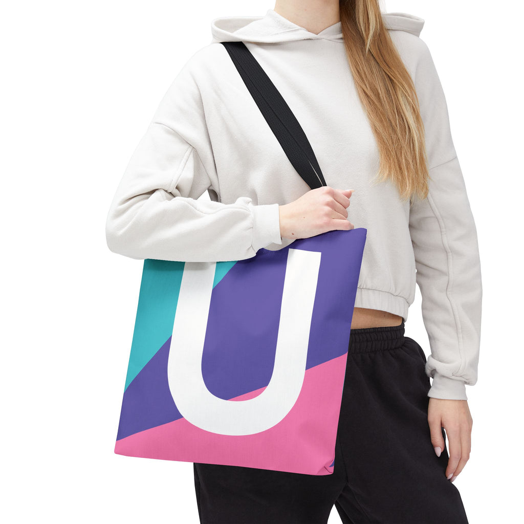 Monogram 'U' Colorblock Tote Bag — Personalized Initial U Shoulder Tote