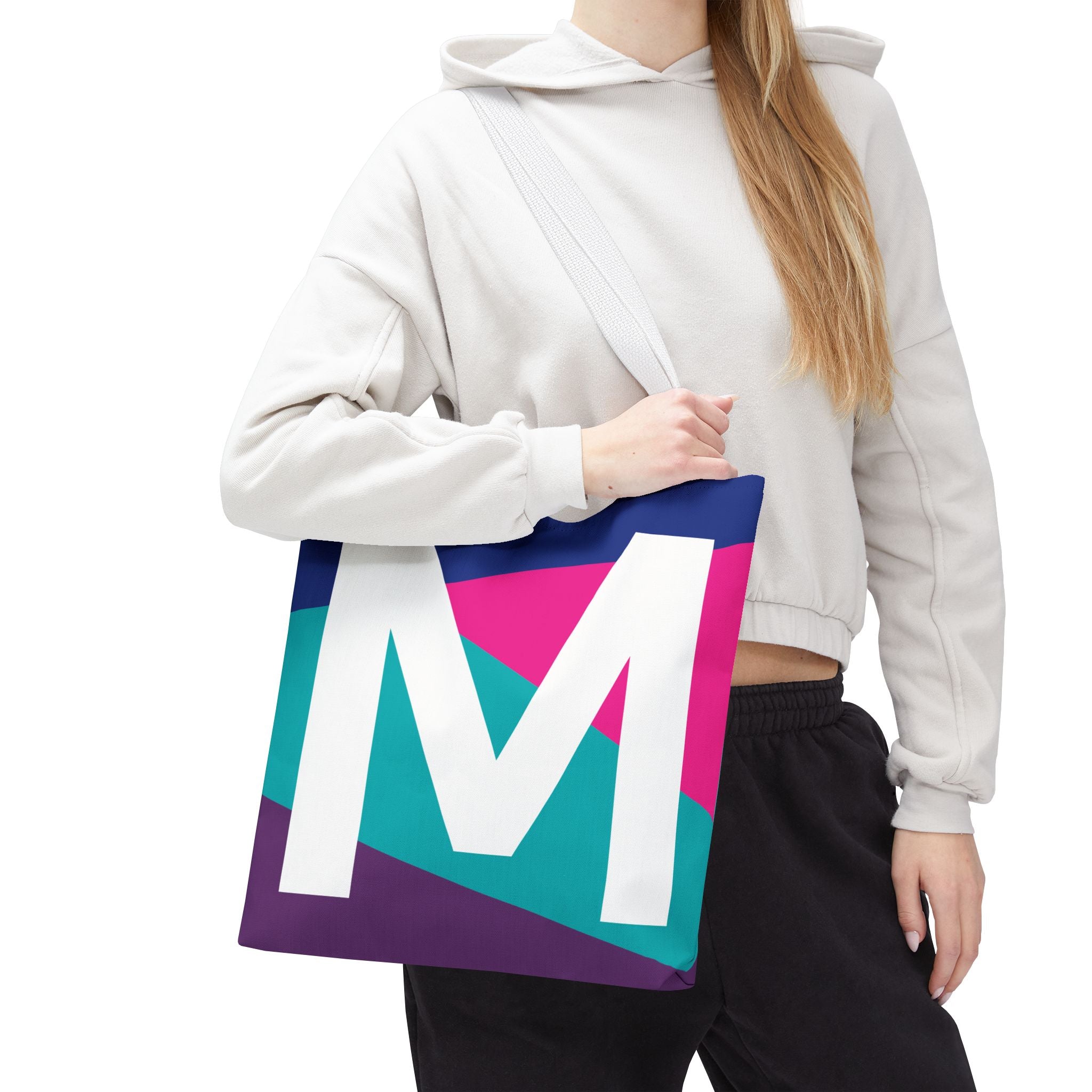 Monogram 'M' Colorblock Tote Bag — Personalized Initial L Shoulder Tote