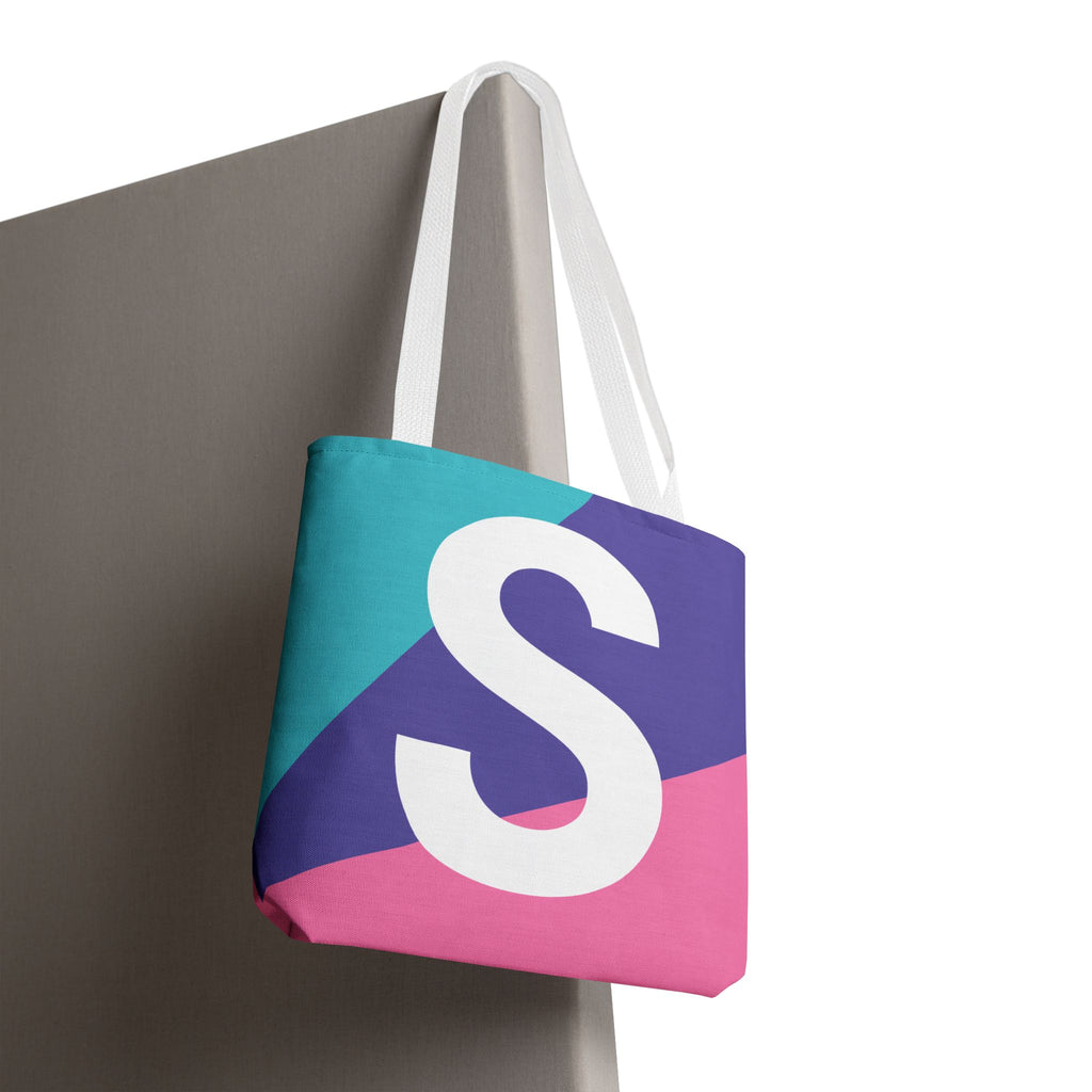 Monogram 'S' Colorblock Tote Bag — Personalized Initial S Shoulder Tote