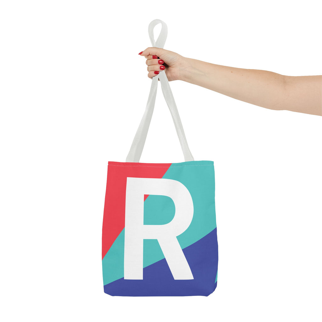 Monogram 'R' Colorblock Tote Bag — Personalized Initial R Shoulder Tote
