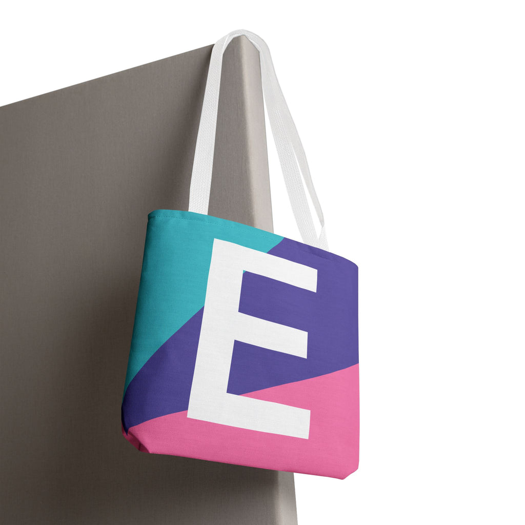 Monogram 'E' Colorblock Tote Bag — Personalized Initial E Shoulder Tote