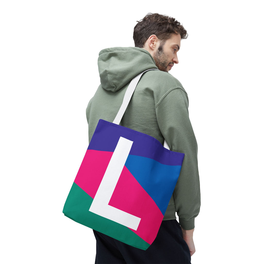 Monogram 'L' Colorblock Tote Bag — Personalized Initial L Shoulder Tote