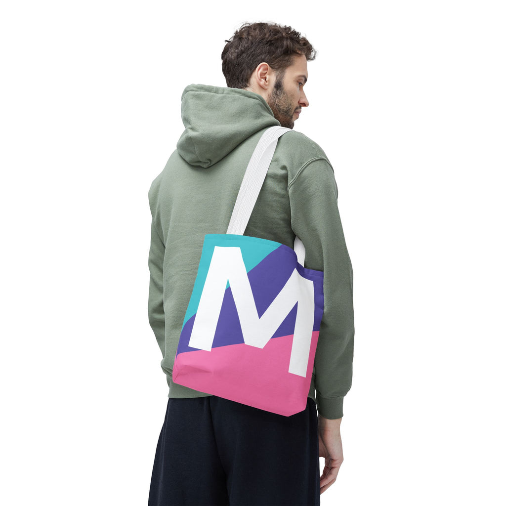 Monogram 'M' Colorblock Tote Bag — Personalized Initial M Shoulder Tote
