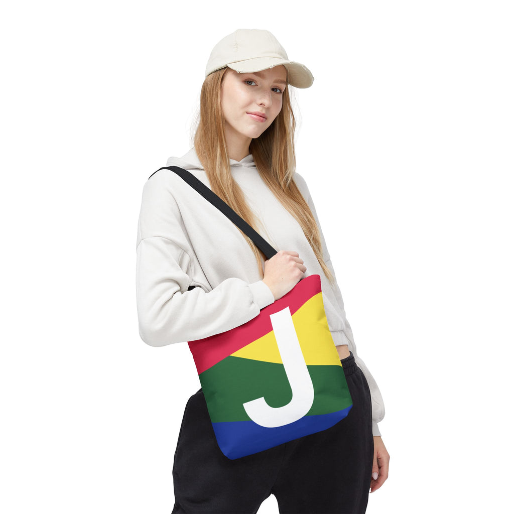 Monogram 'J' Colorblock Tote Bag — Personalized Initial J Shoulder Tote