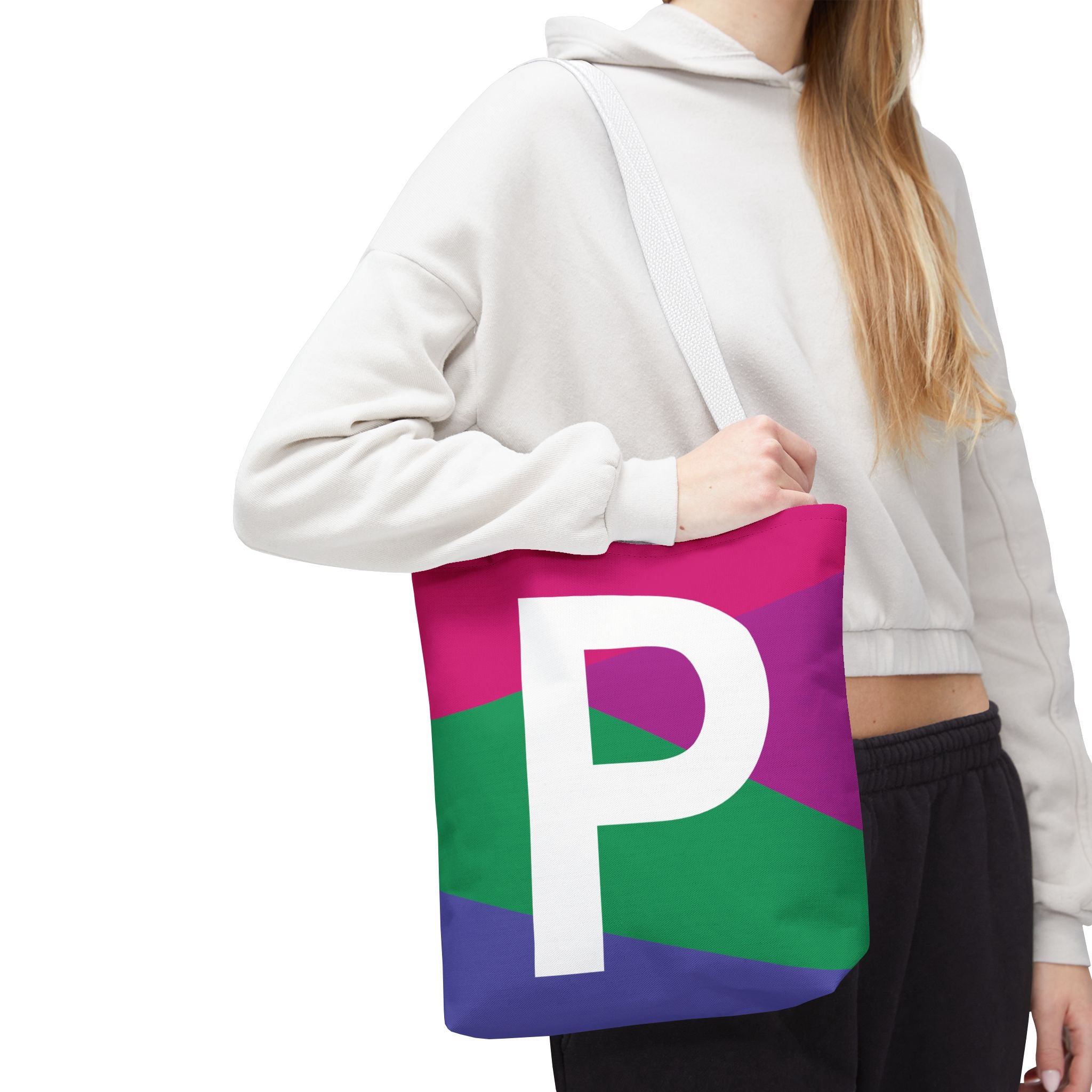 Monogram 'P' Colorblock Tote Bag — Personalized Initial P Shoulder Tote