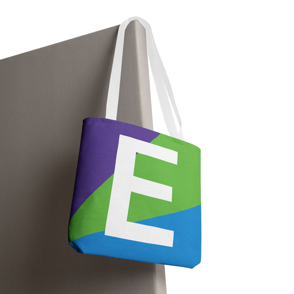 Monogram 'E' Colorblock Tote Bag — Personalized Initial E Shoulder Tote