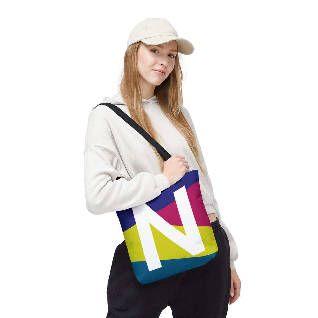Monogram 'N' Colorblock Tote Bag — Personalized Initial N Shoulder Tote