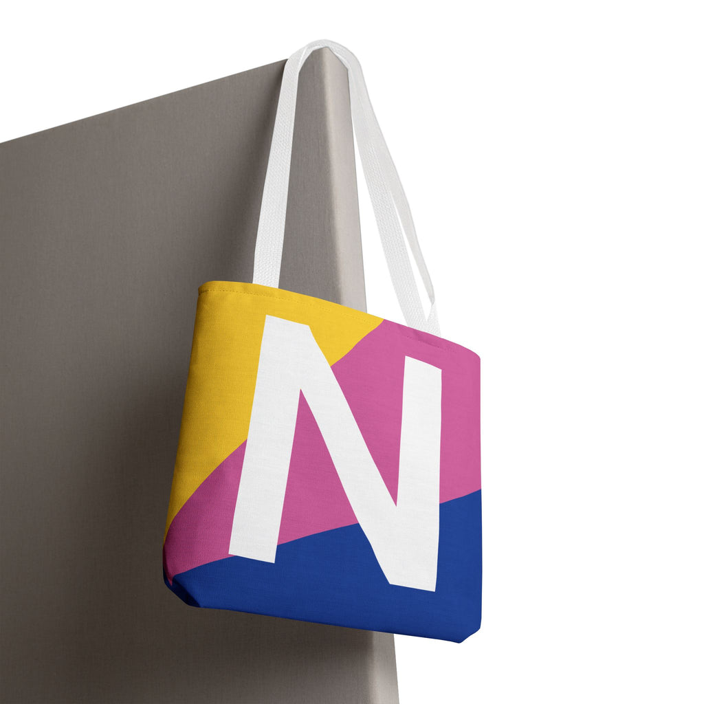 Monogram 'N' Colorblock Tote Bag — Personalized Initial N Shoulder Tote