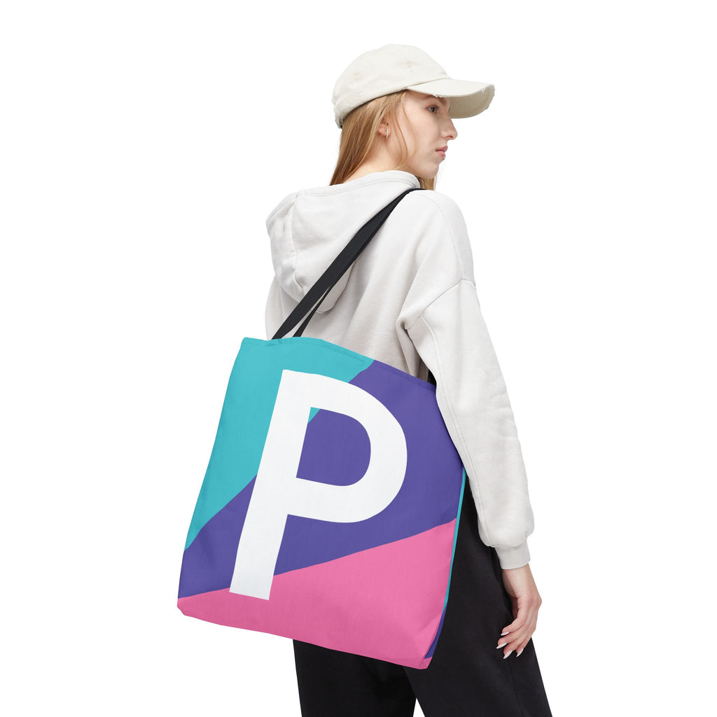Monogram 'P' Colorblock Tote Bag — Personalized Initial P Shoulder Tote