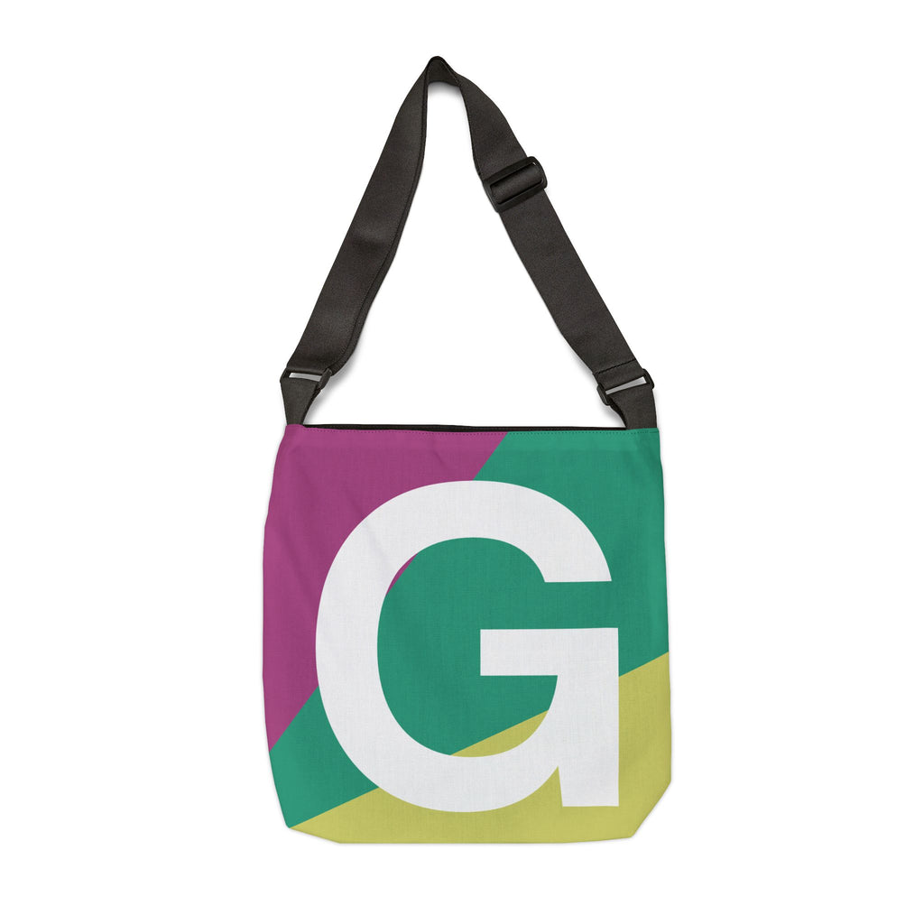 Initial Letter 'G' Colorblock Adjustable Tote Bag — Monogram Alphabet Shoulder Bag