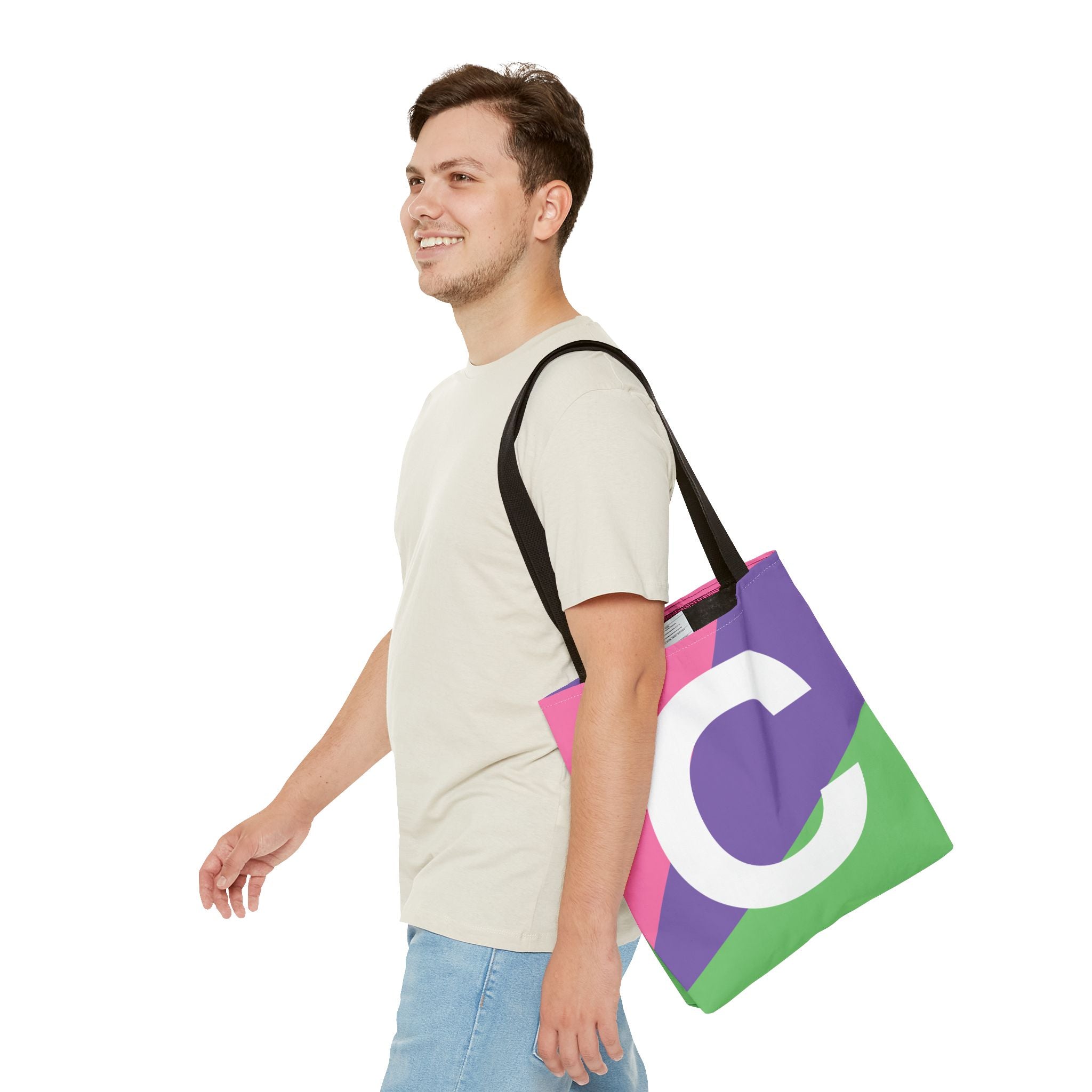 Monogram 'C' Colorblock Tote Bag — Personalized Initial C Shoulder Tote