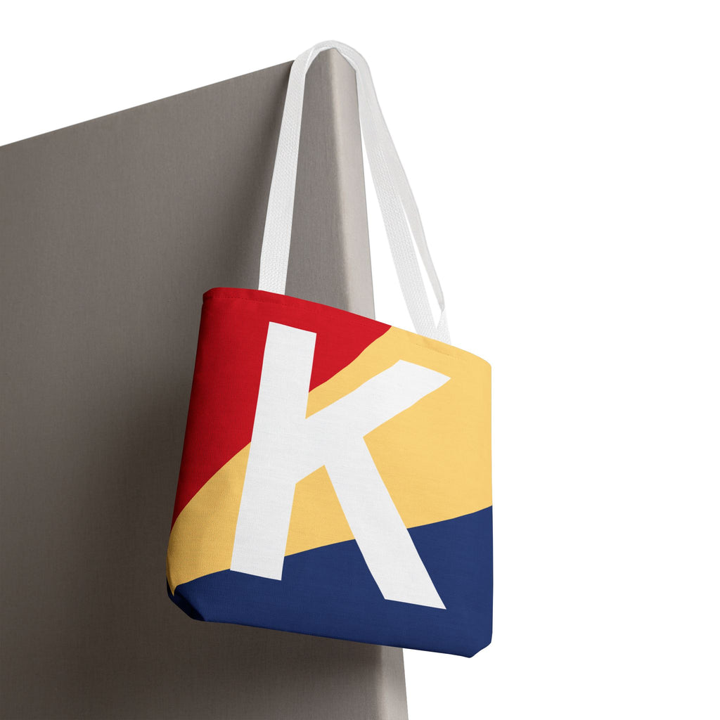 Monogram 'K' Colorblock Tote Bag — Personalized Initial K Shoulder Tote