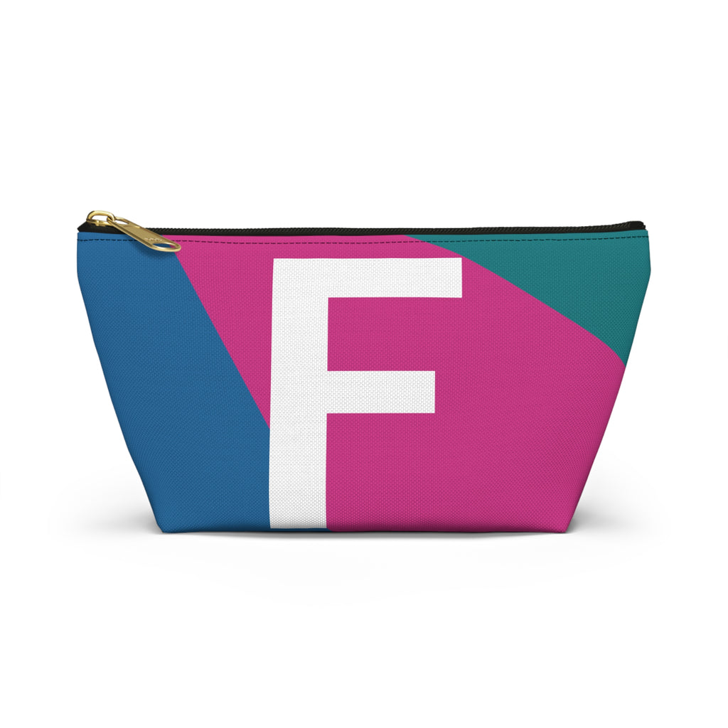 Initials Colorblock Accessory Pouch — Monogram F T-Bottom Cosmetic Bag