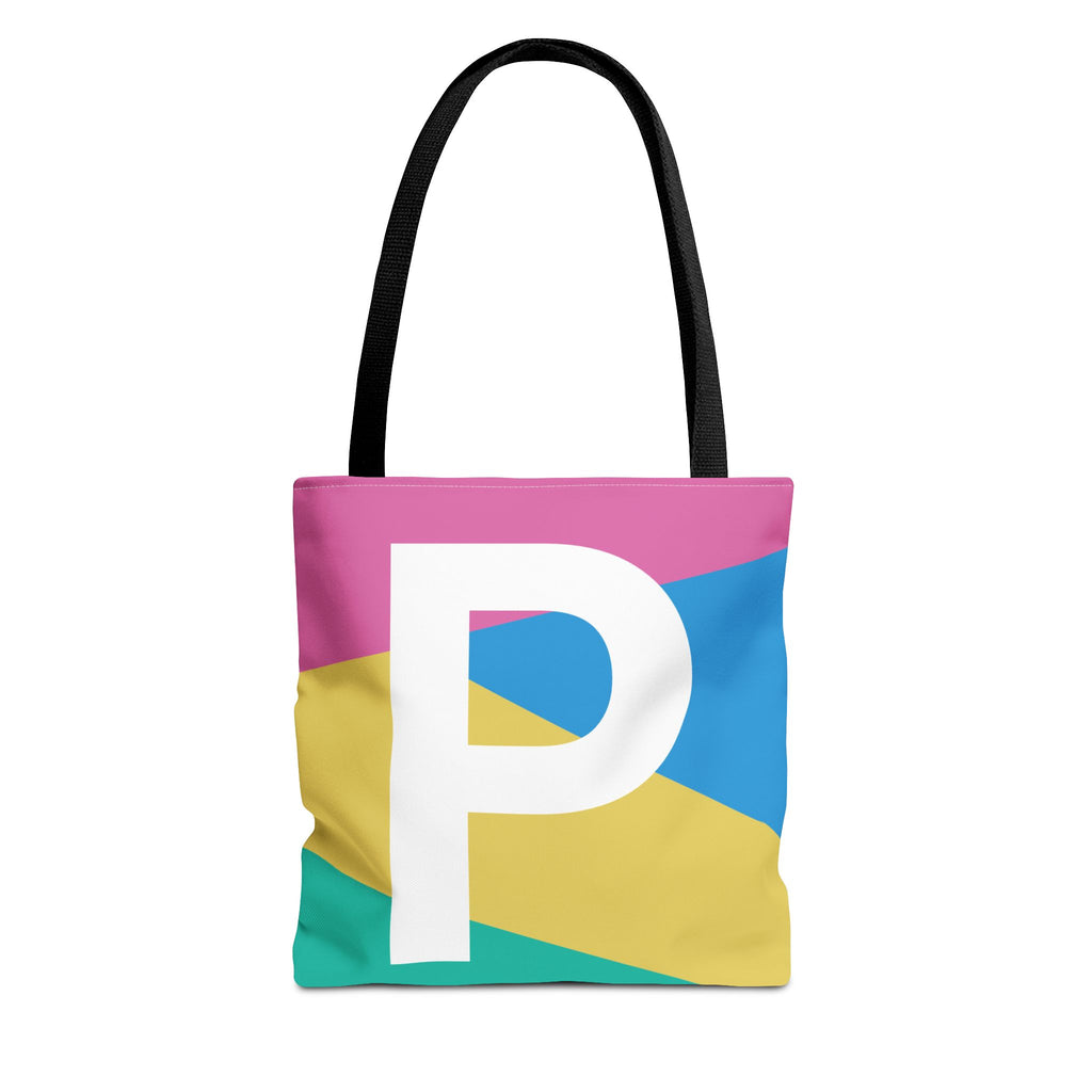 Monogram 'P' Colorblock Tote Bag — Personalized Initial P Shoulder Tote