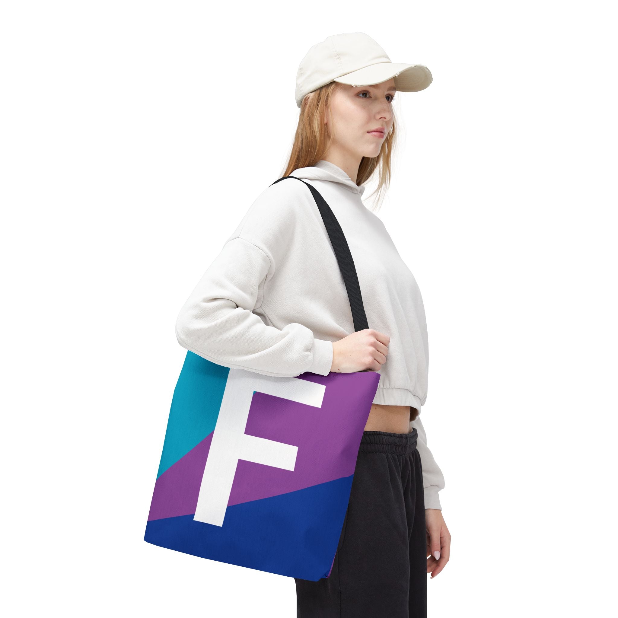 Monogram 'F' Colorblock Tote Bag — Personalized Initial F Shoulder Tote