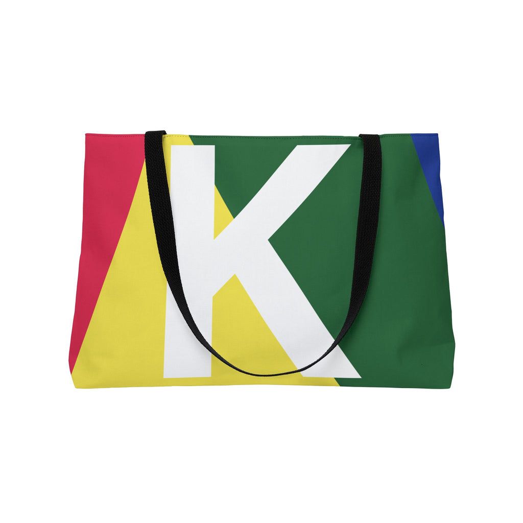 Personalized 'K' Colorblock Tote Bag — Monogram Weekender Tote