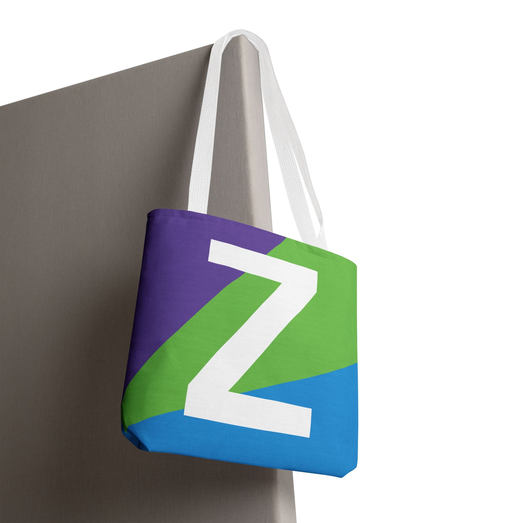 Monogram 'Z' Colorblock Tote Bag — Personalized Initial Z Shoulder Tote