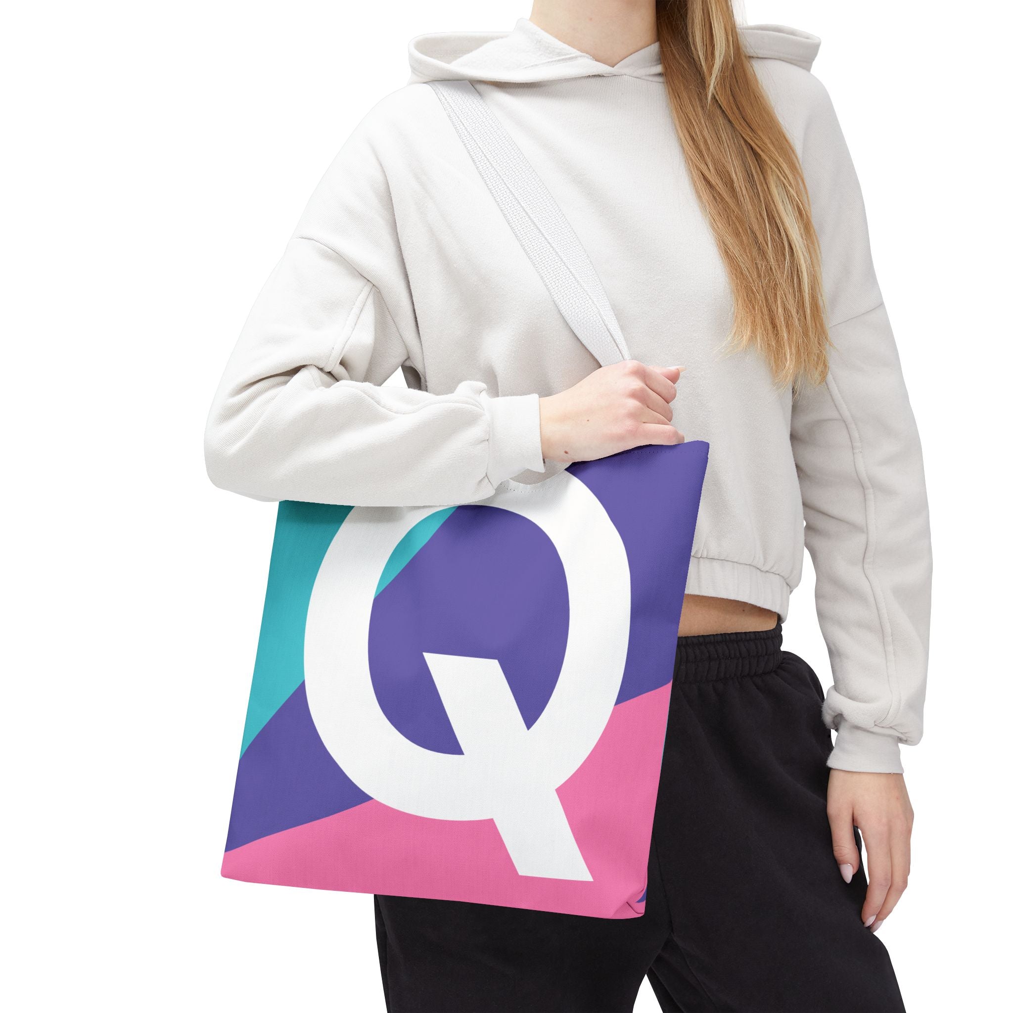 Monogram 'Q' Colorblock Tote Bag — Personalized Initial Q Shoulder Tote