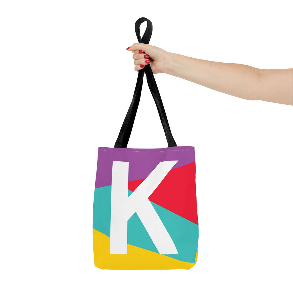 Monogram 'K' Colorblock Tote Bag — Personalized Initial K Shoulder Tote