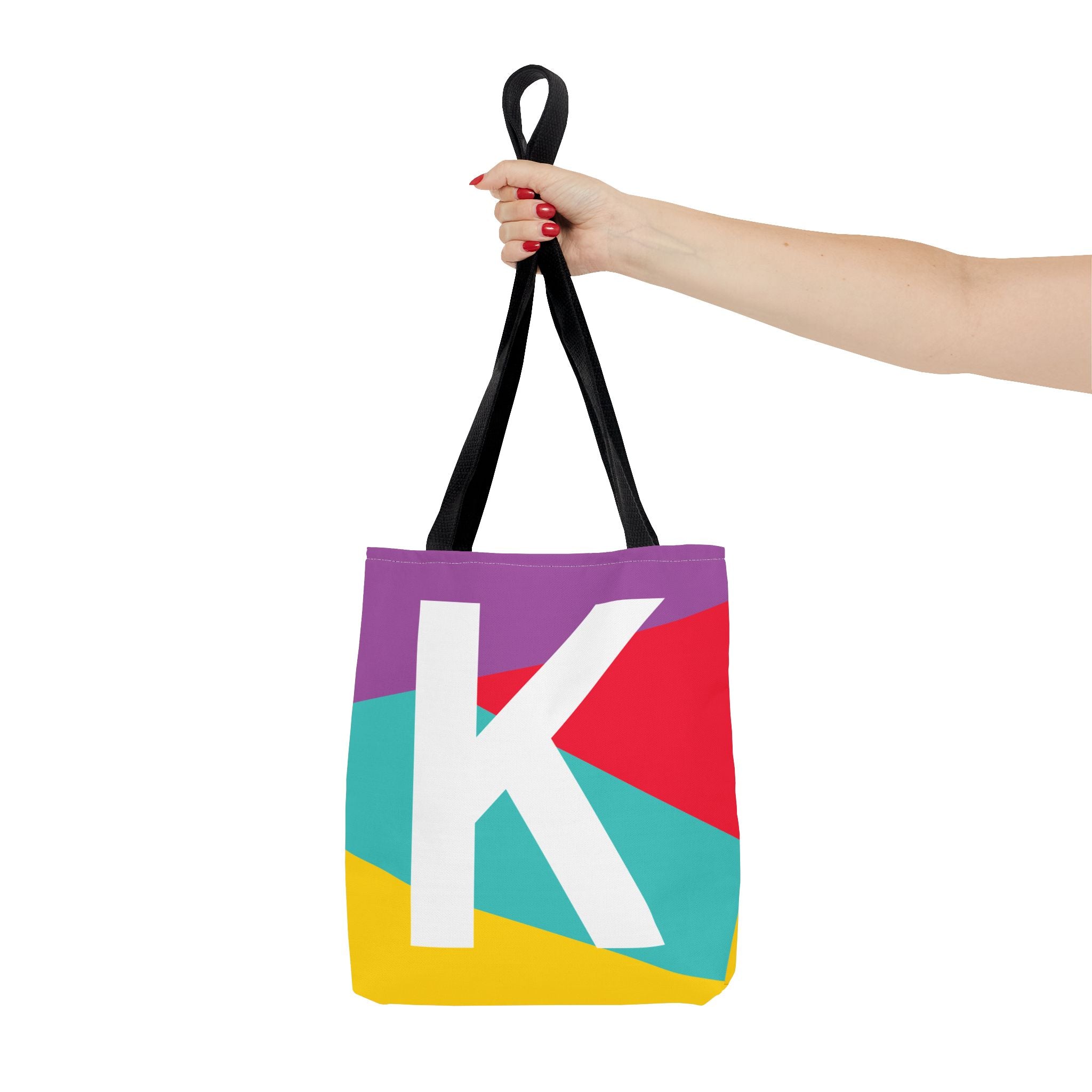 Monogram 'K' Colorblock Tote Bag — Personalized Initial K Shoulder Tote