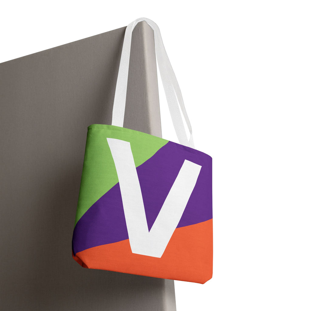 Monogram 'V' Colorblock Tote Bag — Personalized Initial V Shoulder Tote