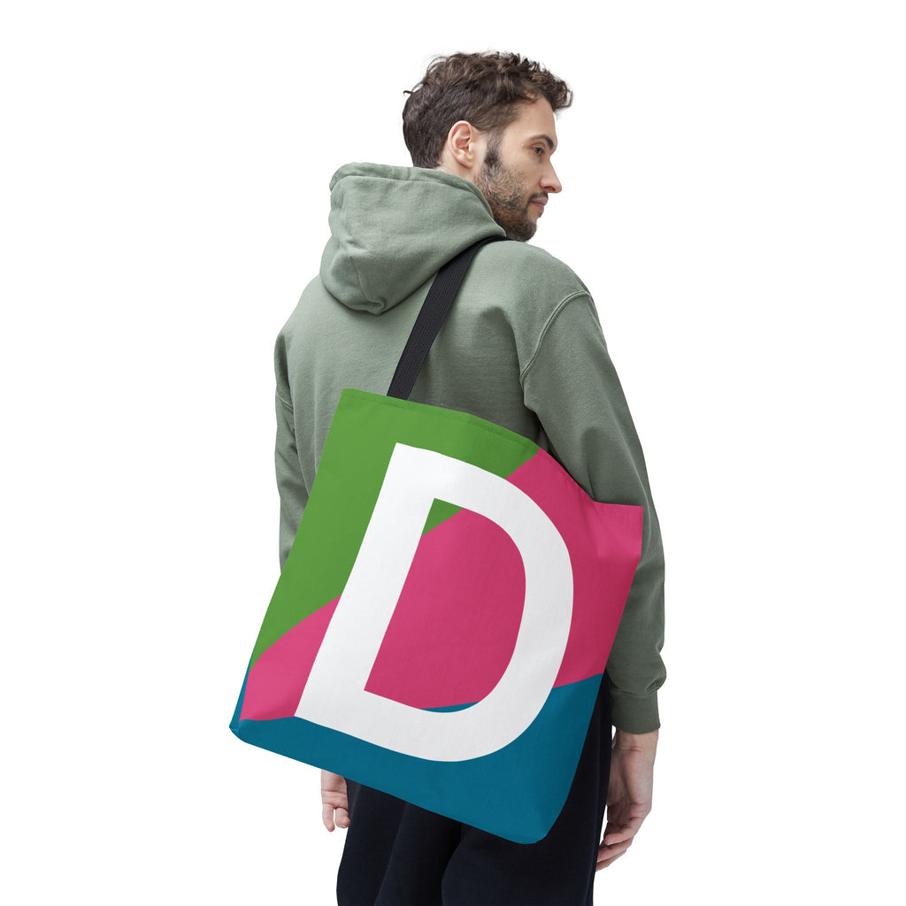 Monogram 'D' Colorblock Tote Bag — Personalized Initial D Shoulder Tote