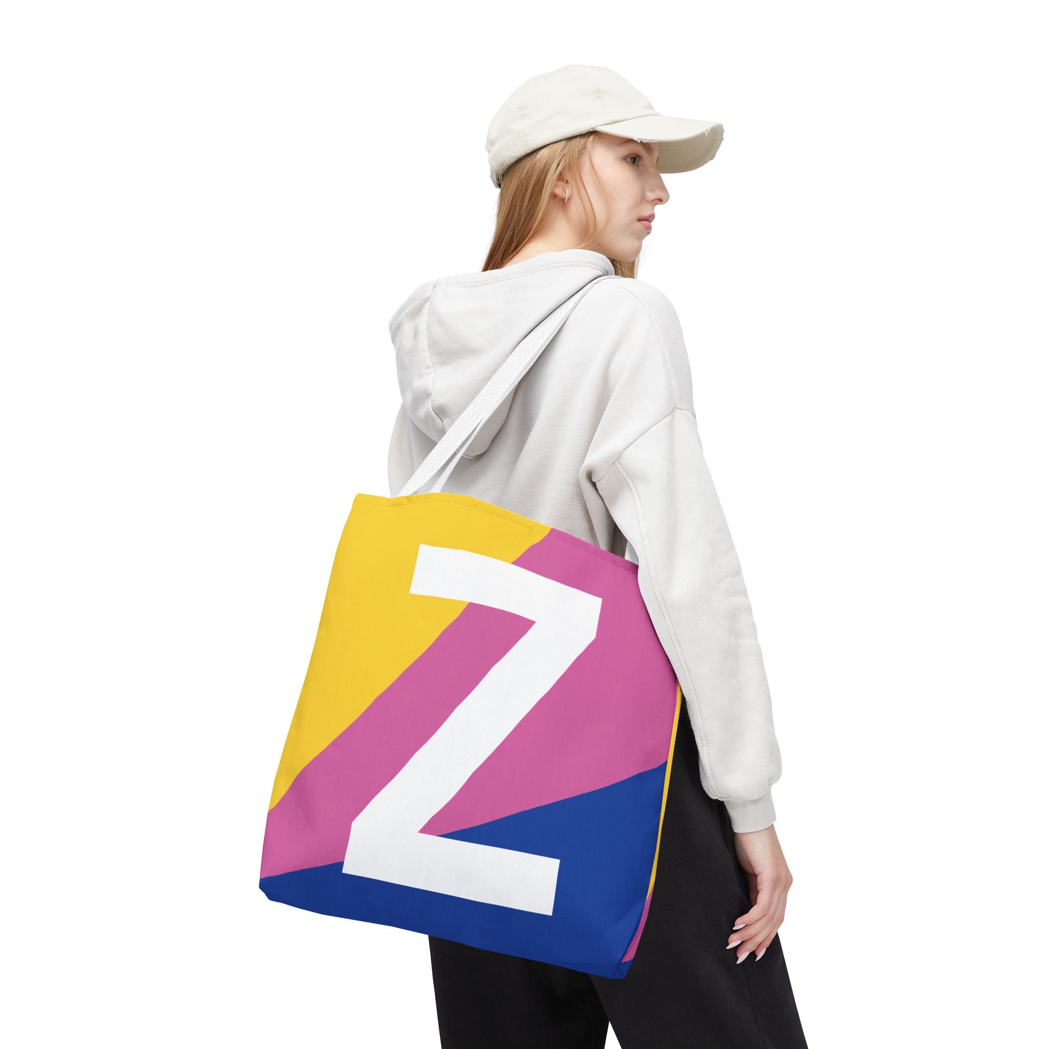 Monogram 'Z' Colorblock Tote Bag — Personalized Initial Z Shoulder Tote