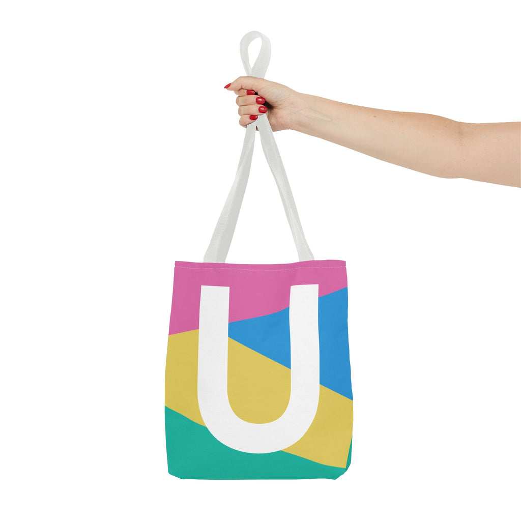 Monogram 'U' Colorblock Tote Bag — Personalized Initial U Shoulder Tote