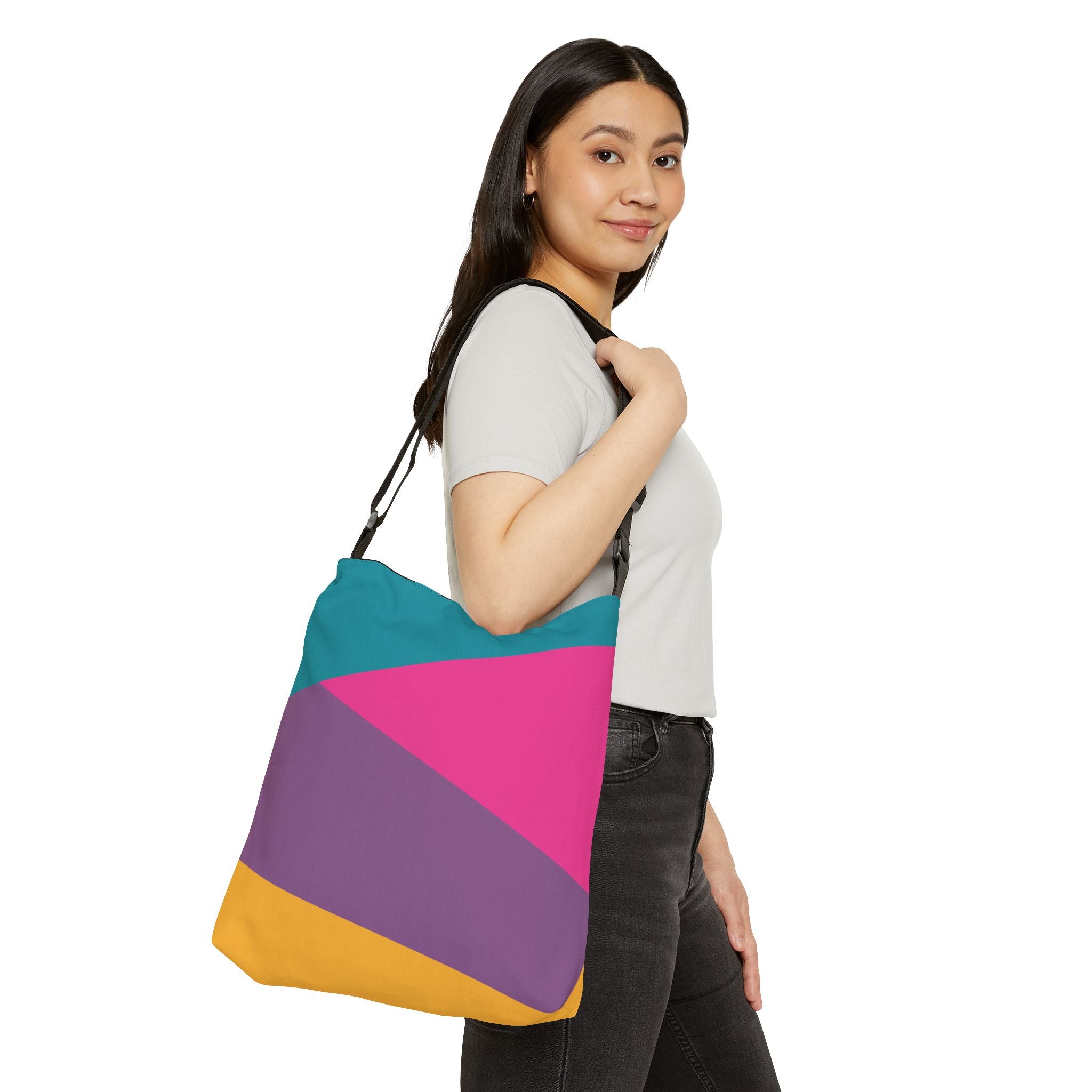 Colorblock Geometric Tote Bag — Adjustable Strap, Bright Abstract Pattern