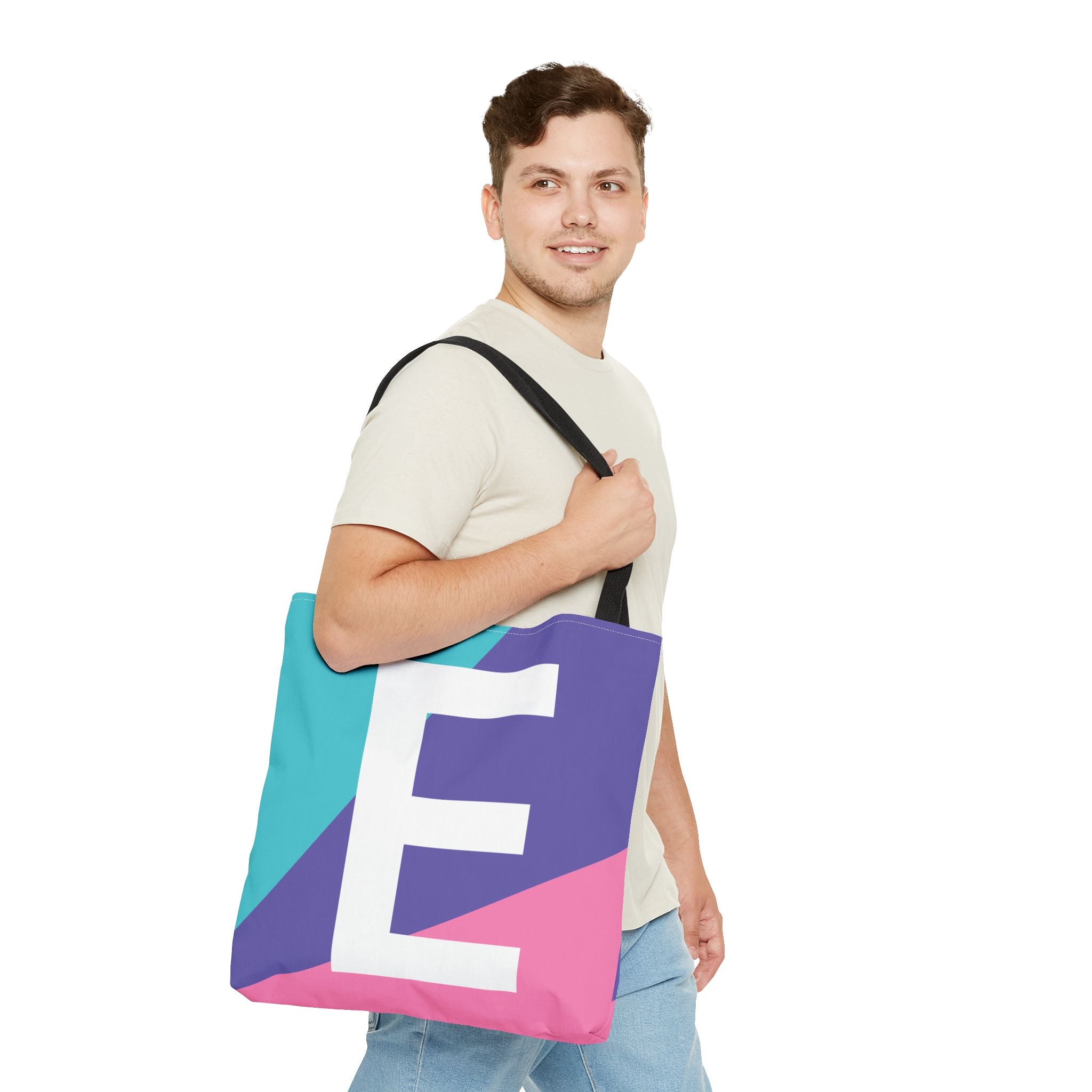 Monogram 'E' Colorblock Tote Bag — Personalized Initial E Shoulder Tote