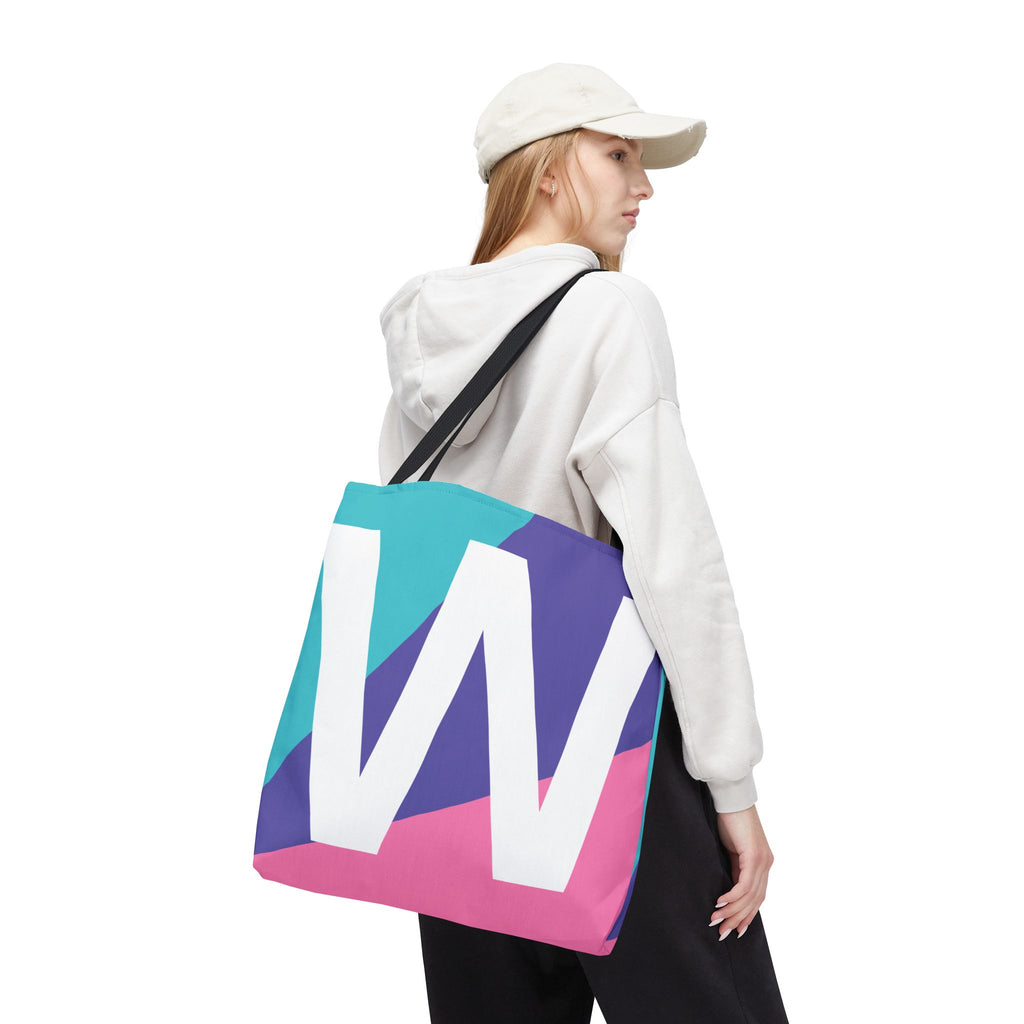 Monogram 'W' Colorblock Tote Bag — Personalized Initial W Shoulder Tote