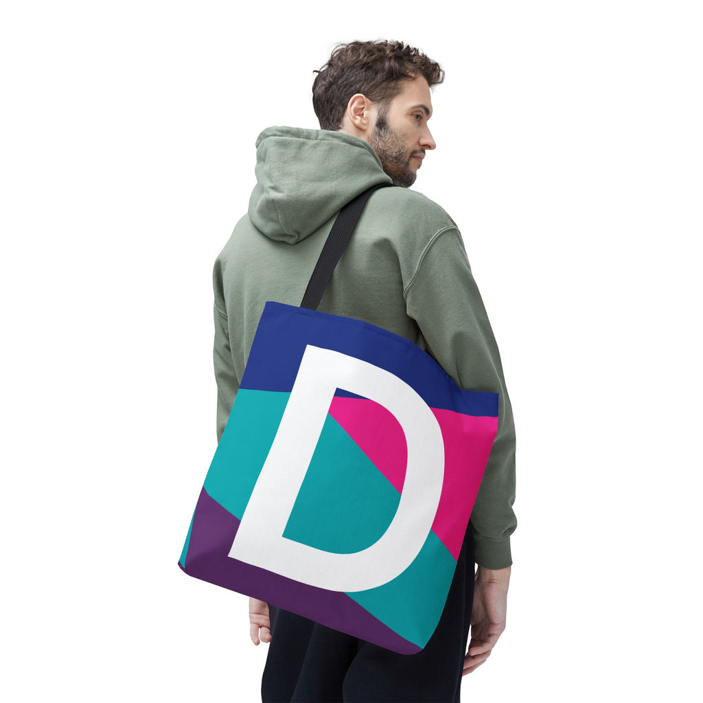Monogram 'D' Colorblock Tote Bag — Personalized Initial D Shoulder Tote