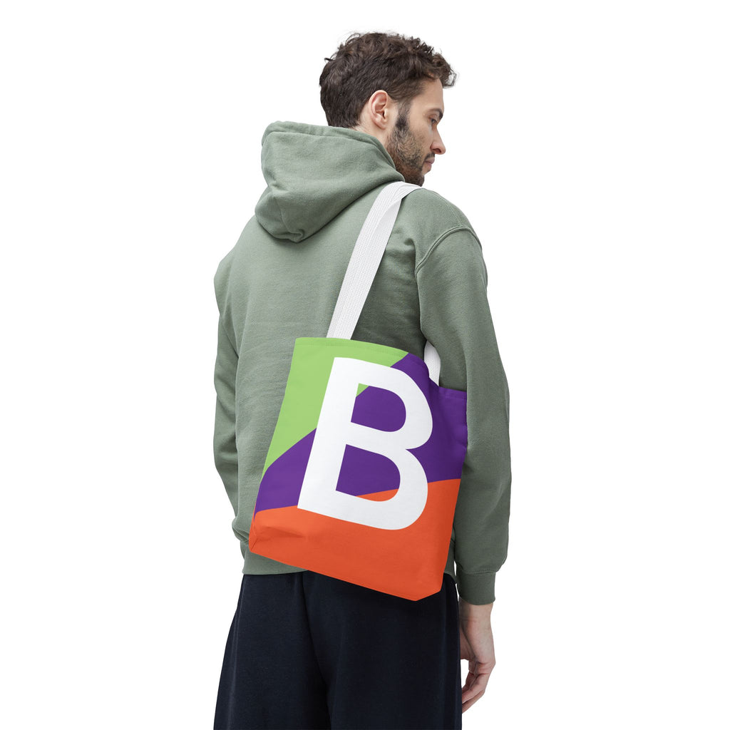 Monogram 'B' Colorblock Tote Bag — Personalized Initial B Shoulder Tote